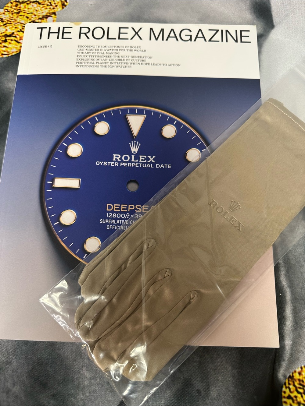 Rolex Men's Leather Presentation Gloves and Magazine Taupe